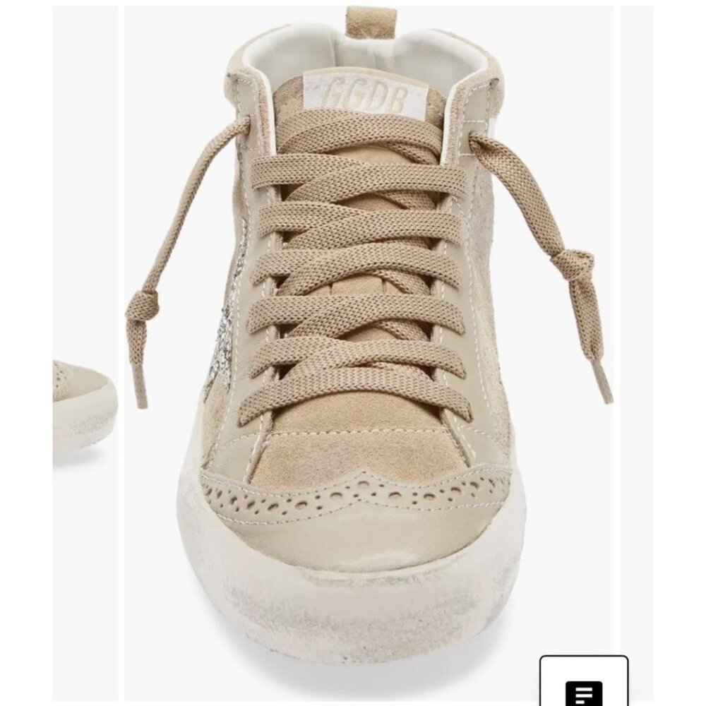 Golden Goose Mid Star Beige Glitter Sneakers Womens Suede & Leather NWOT - Picture 3 of 16